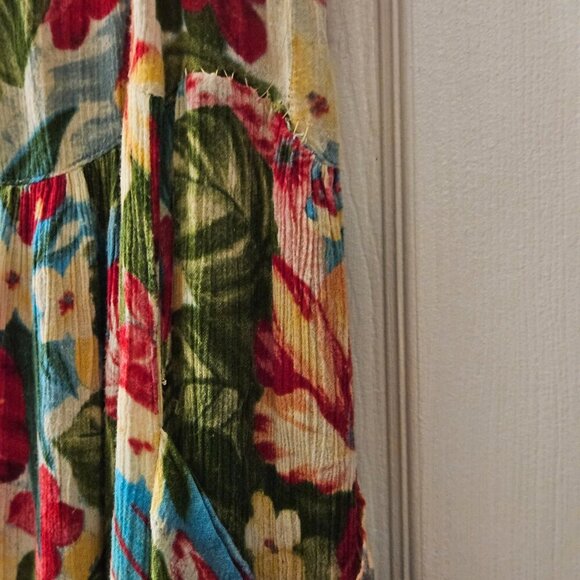 Bilia Floral Vibrant Colorful Fall Green Hot Pink midi pockets dress m - Picture 7 of 10